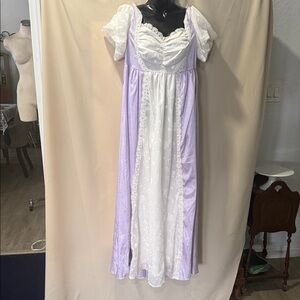 Renaissance Lilac and White Lace Empire Waist Maxi Dress